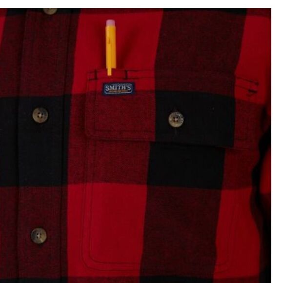 Smith's Workwear  Men's‎ Buffalo Pocket Flannel Button-Up Shirt, SFF566B red/blk - Picture 4 of 8